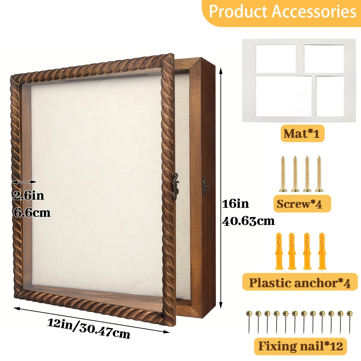 11X14/12X16 Shadow Box Frame with Linen Back - Large Rustic Memory Display Case for Flowers, Pictures, Championship Rings, Medals, Coins, Pins Collection And More, Including 4 Removable Shelves