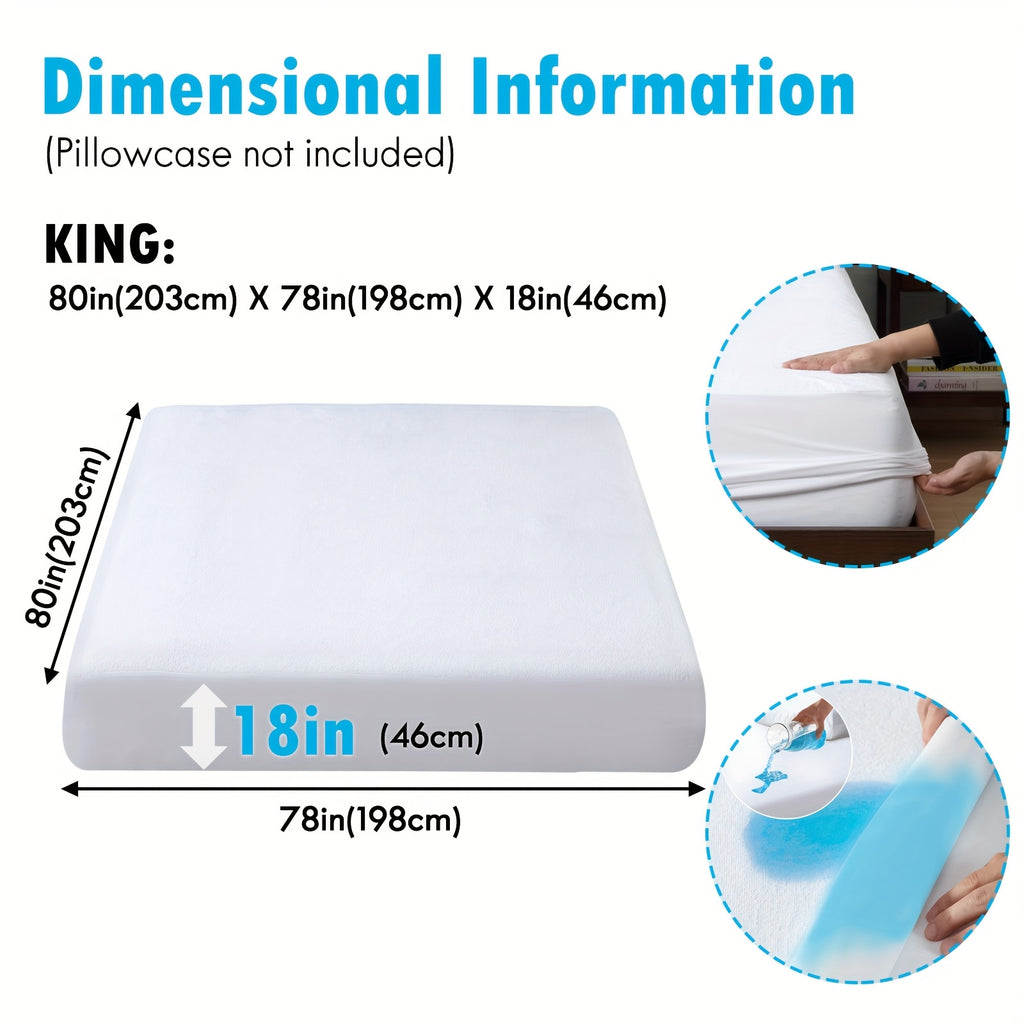 ClevaHome Waterproof Mattress Protector - King Queen Full Twin, Fitted Bed Sheet Only, Ultra Soft And Noiseless Surface, with PU Liner, 18 Inch Deep Pocket, Machine Washable, White, No Printing, Ideal for Bedwetting, Modern Bedroom Decor