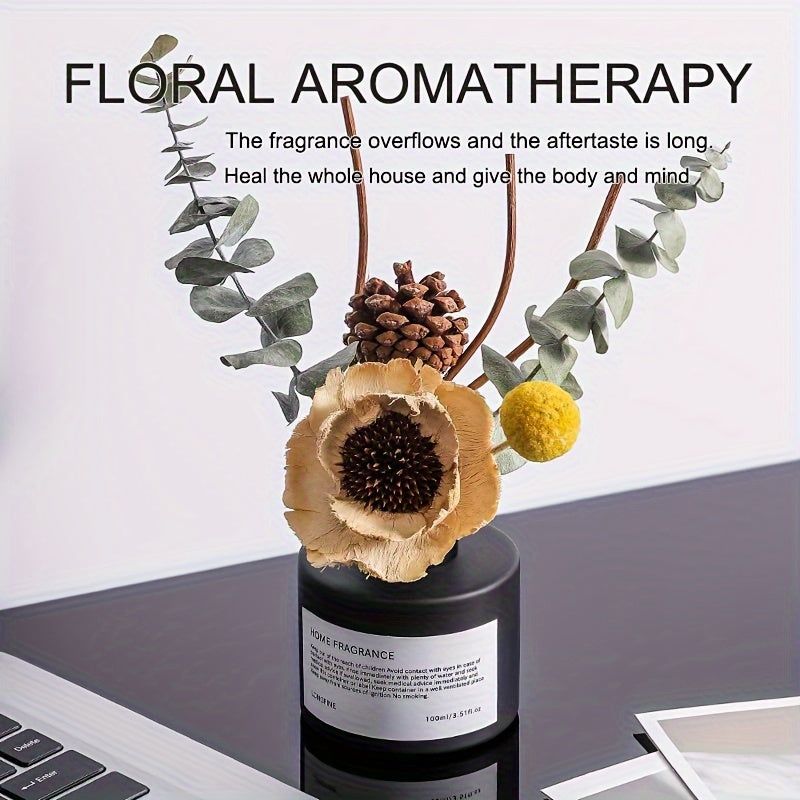KBHOMFRA Real Flower Reed Diffuser 3.38 Oz(100ml) Jasmine Tea Home Fragrance Scent Essential Oil Diffuser With Sticks Aroma Home Christmas Decor For Air Fresheners Bathroom