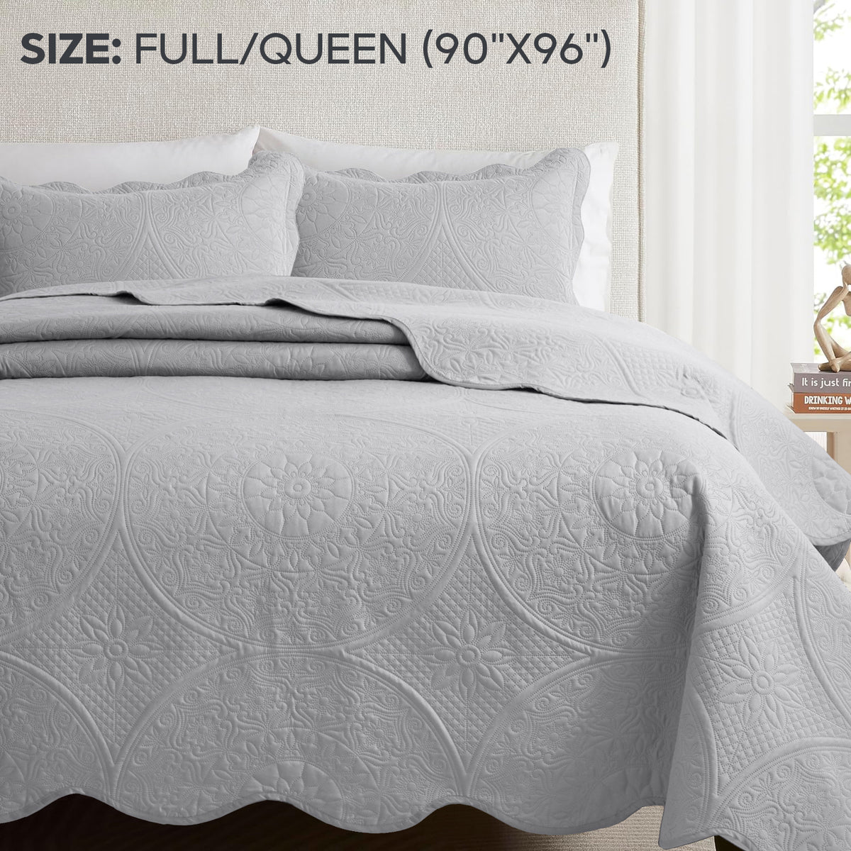 3pcs Luxury Quilted Bedspread Set – Oversize Quilt Coverlet Soft & Cozy Floral Bedspread with Pillow Shams, Breathable Lightweight for Bedroom & Guest Room Decor
