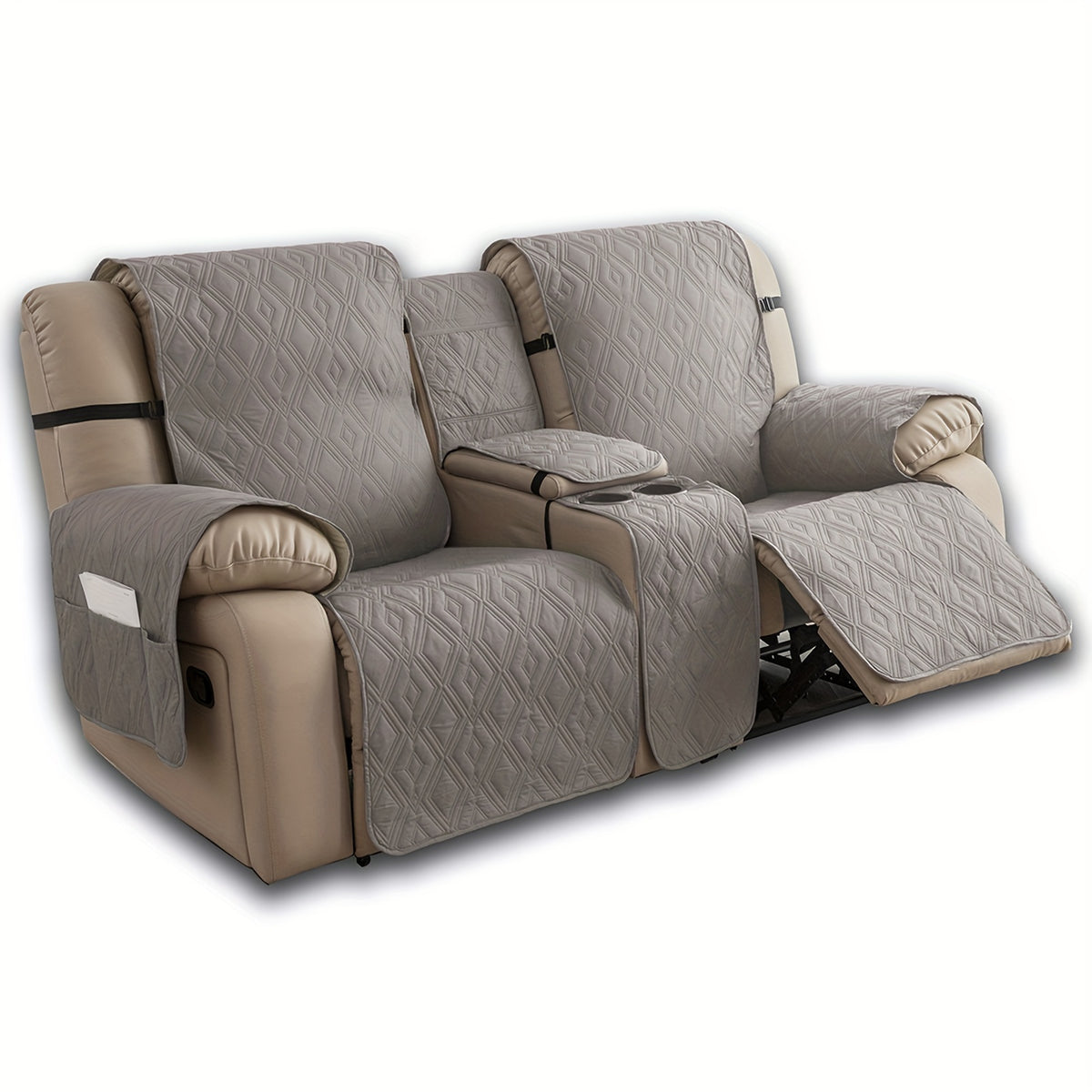 4pcs/set Loveseat Recliner Cover with CenterConsole|100% Waterproof Pet Coverfor Dual Recliner with Straps Design|Split Reclining Loveseat Cover Furniture Pet Protector, Valentine's Day Home Decorations