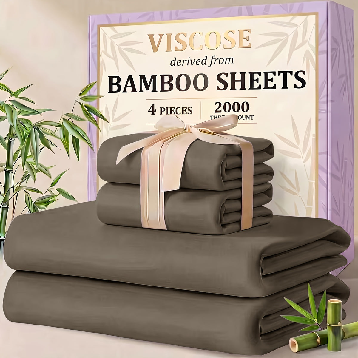 4/6pcs Cooling Bamboo Sheet Sets - Queen Size Soft 2000TC Luxurious Hotel Sheets, Luxury Kids Fitted Sheet, with 16-Inch Deep Pocket, Kids Sheet & Pillowcases And Breathable Night Sweats, Suitable for All Seasons, Twin/Full/Queen/King