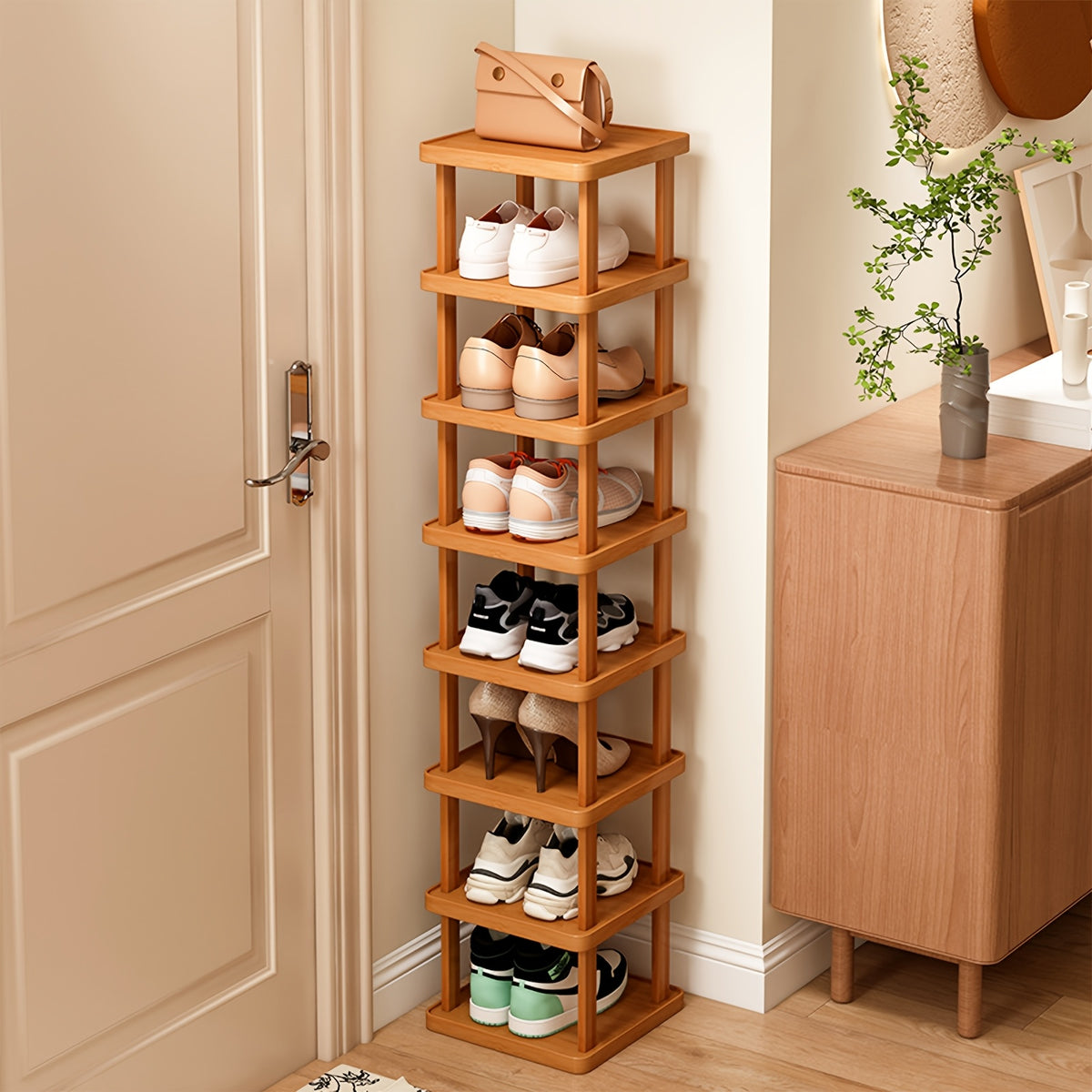 Bamboo Shoe Rack, Capable Of Storing 3/6/9 Pairs Of Shoes, Wood Grain Decoration, Easy to Assemble, Space Saving, Suitable for Entrances, Living Rooms, Bedrooms, And Dormitories. Brown. Multi Layer Independent Storage Rack.