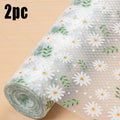 Daisy Shelf Liner Rolls, 2-Pack Non-Slip PVC Cabinet and Drawer Mats with White Flowers and Yellow Centers for Fridge and Kitchen Organization
