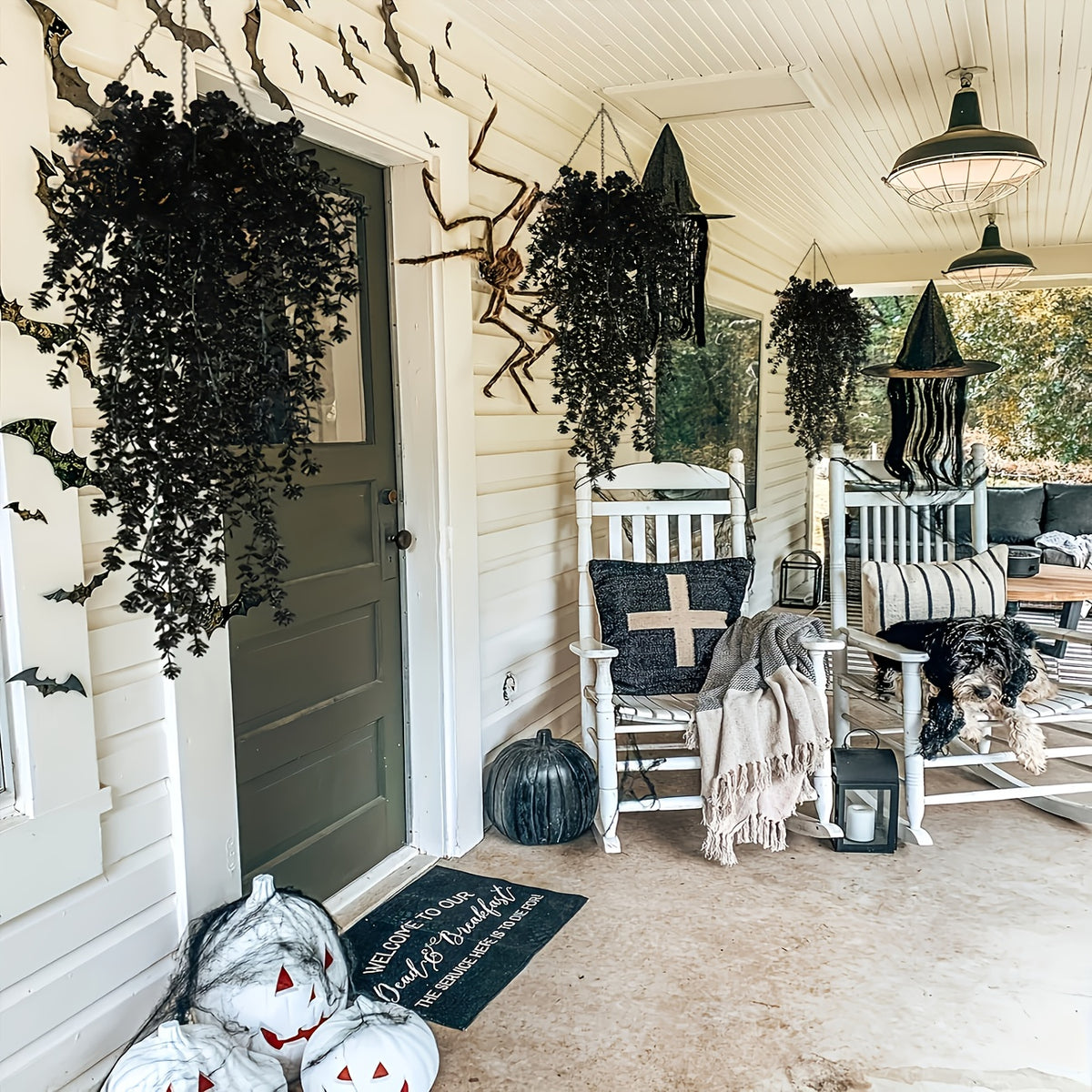 2/4pcs UV Resistant Black Artificial Hanging Flowers - Rich Artificial Greenery Vines for Indoor/Outdoor Decorations, Perfect for Halloween, Weddings And Fall Celebrations, Home Fall Decorations