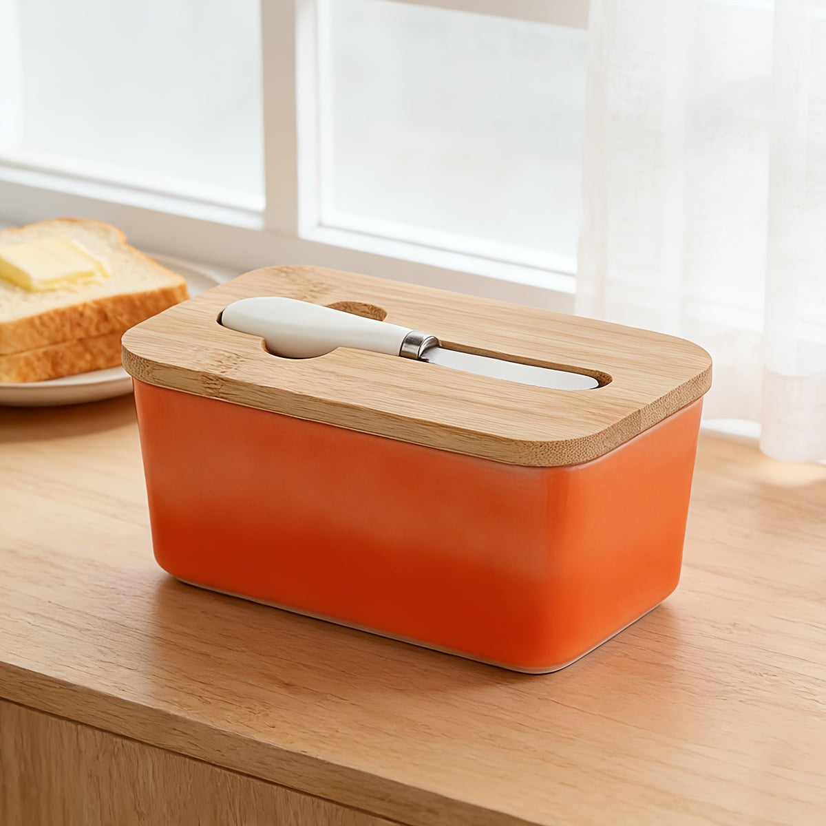 1pc Luxury Large Butter Dish with Lid - Ceramic Countertop Keeper with Knife High-Quality Sealing and Easy-Clean Design - Perfect Kitchen Gift for Butter Lovers Butter Container