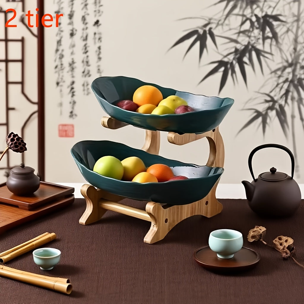 2/3-Tier Creative Plastic Fruit Plate | Elegant Wooden Design Suitable for Family Snacks And Bread Plastic Trays in The Living Room, Space-Saving Design, Easy to Assemble, Birthday Gift