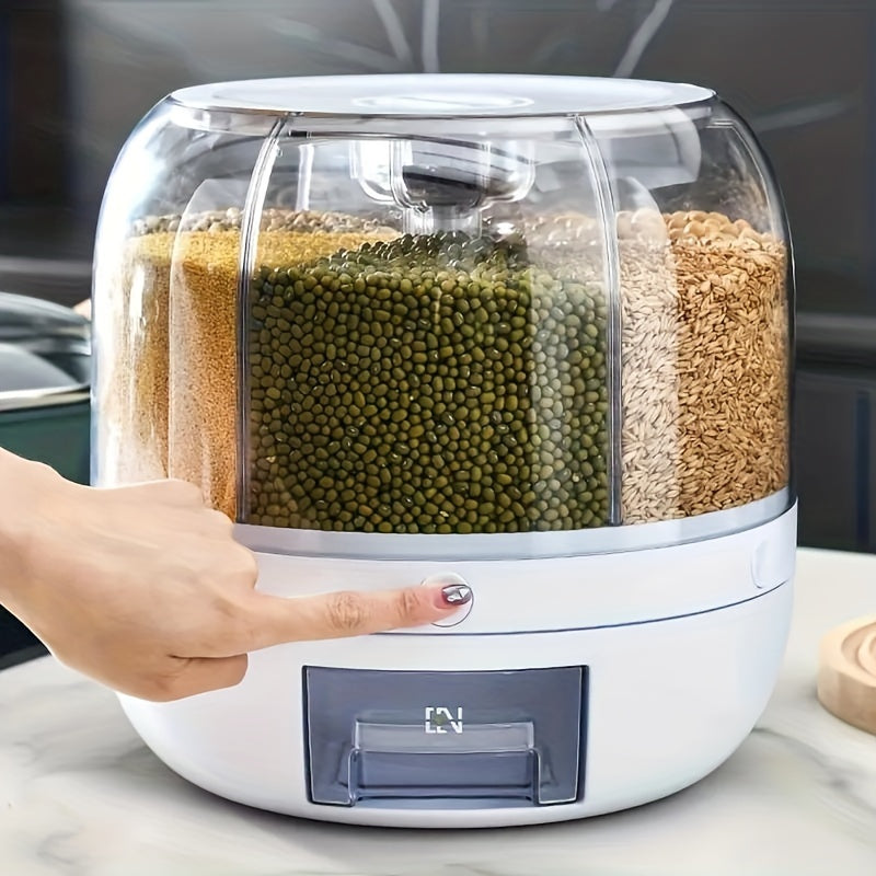 Grain Storage Container Dispenser, 19Lbs Rice Dispenser Rotating, 360° Rotating Food Dispenser One-Click Output Rice Storage Round Grain Dispenser Kitchen For Small Grains, Beans, Rice