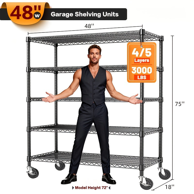 MZG Heavy-Duty Adjustable 5/4 Shelf Metal Storage Shelving Unit - Industrial Garage, Pantry, Kitchen, Workshop Organizer Tool-Free Assembly, Space-Saving Shelving Rack For Home, Commercial Use Open Shelf Design, Sturdy Construction, Utility Shelves