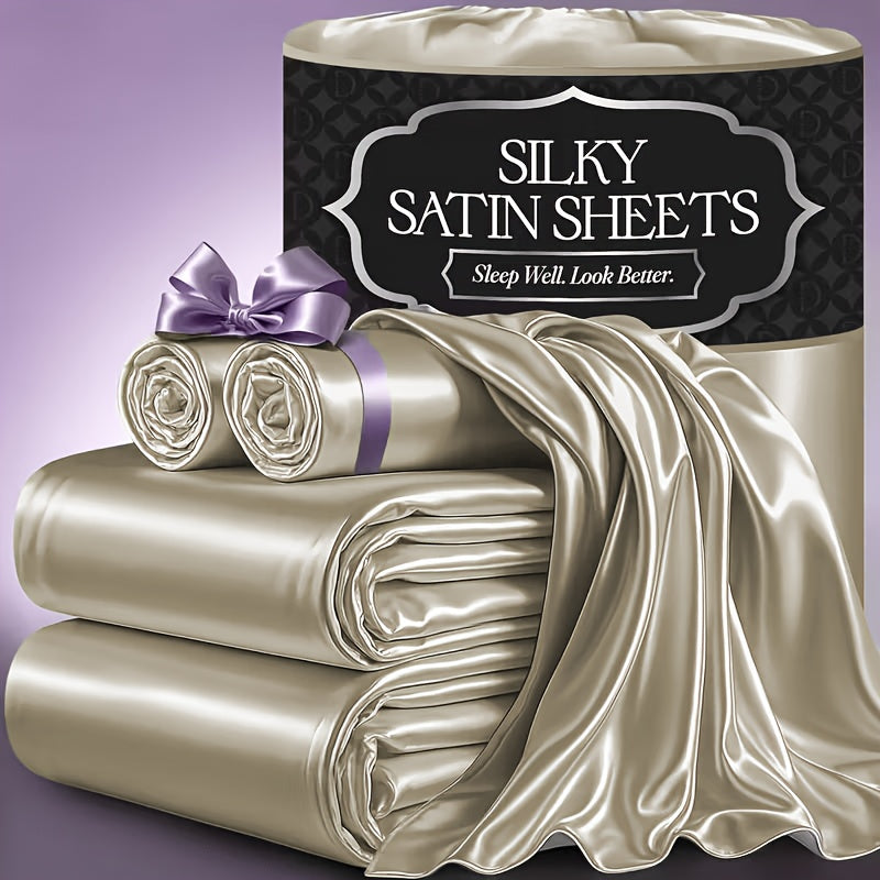 3/4pcs 2100TC Satin Sheets Queen Size Bed Set-Child Satin Bed Sheets Ultra Soft Satin Sheets Queen Set, Breathalbe Satin Bed Sheets Bed Sheets All Sizes Soft Satin Bedding for Bedroom 5 Star Luxury Hotel Experience W/ The Premium Satin Sheets