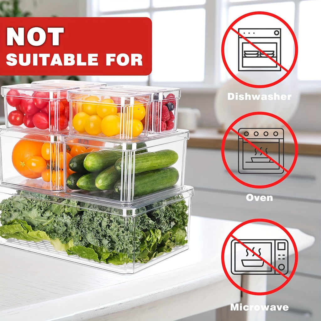 14pcs Food Organizers, Stackable & Reusable Fresh Food Boxes, Stackable Refrigerator Organizer Bins with Lids, Clear Fridge Organizers And Storage for Kitchen, Countertops, Cabinets, Fridge, Fruits, Vegetable, Cereals
