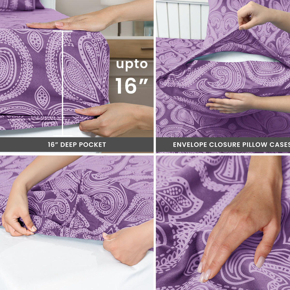 Paisley Bed Sheet Set, Soft Double Brushed Microfiber Bedding with 16-Inch Deep Pocket Fitted Sheet and Pillowcases in Six Sizes for Bedroom Comfort
