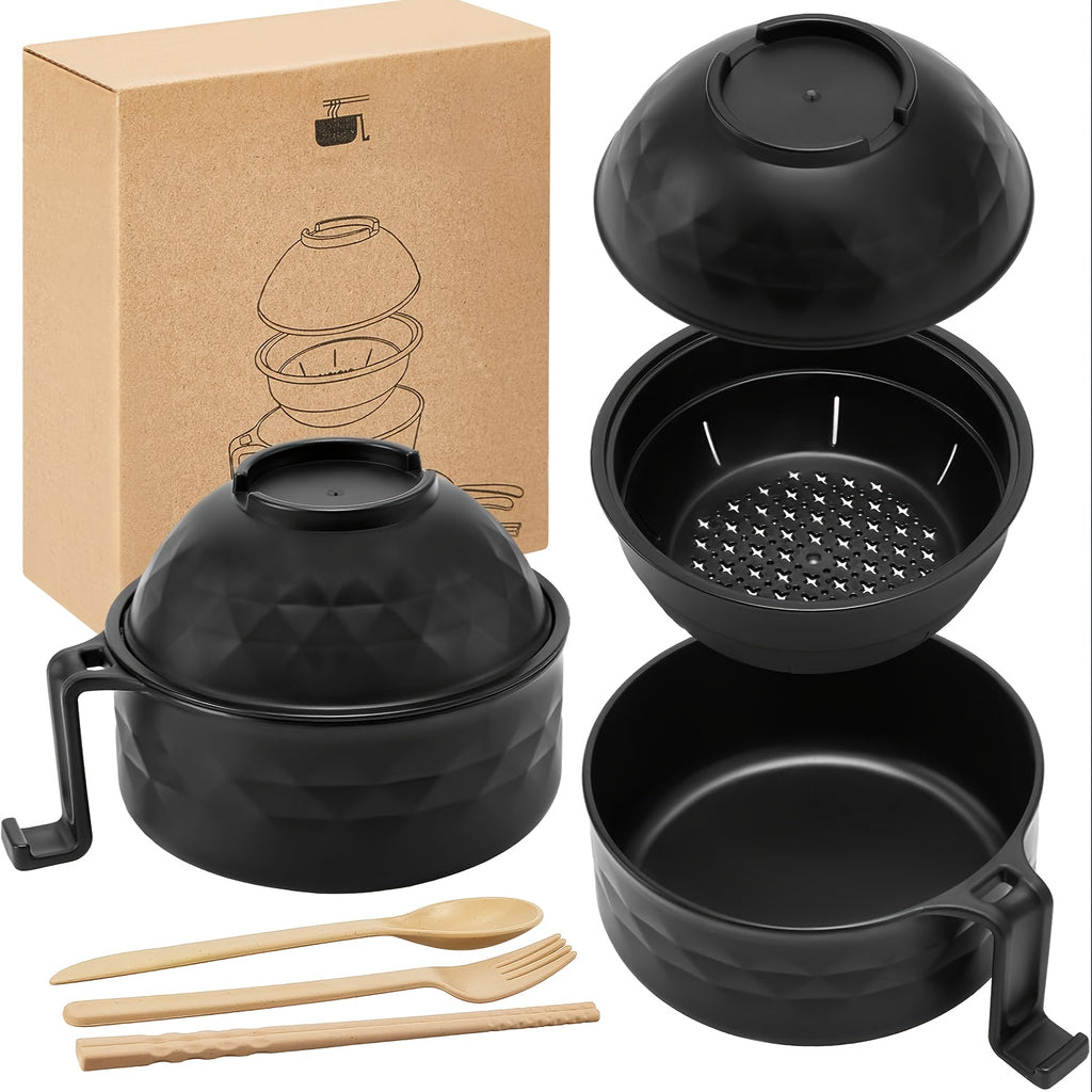 6pcs/Set Microwave Ramen Bowl Set, Ramen Noodle Cooker With Lid & Handle, Perfect For Home, Office, Dorm, Or College Tableware