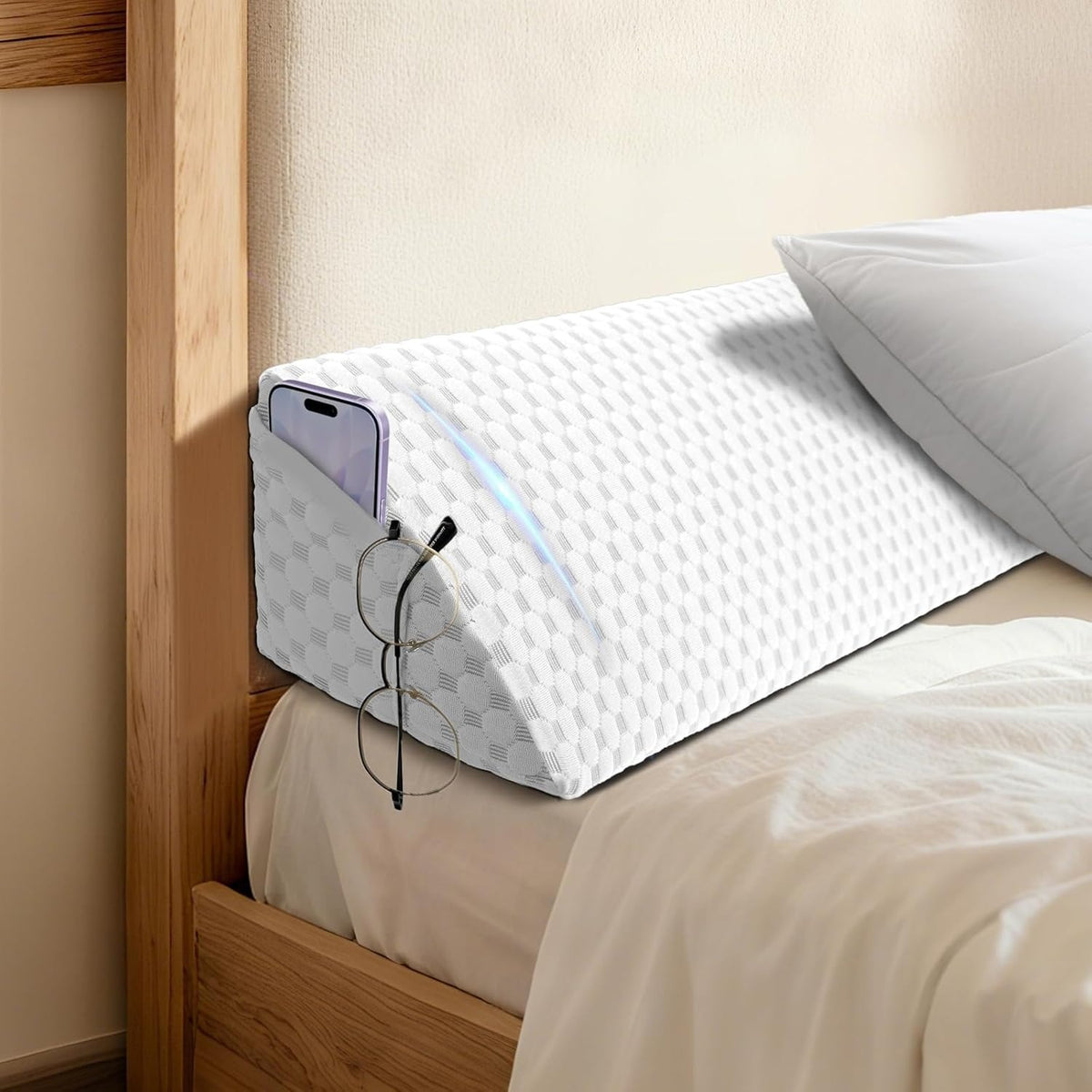 Foam Bed Wedge Pillow Suitable for Headboard Gap Filler & Mattress, Removable Cover with Foam Filling, Suitable for College Dorms, Adjustable Wedge for Sleeping Against Headboard or Wall, Machine Washable Bedding