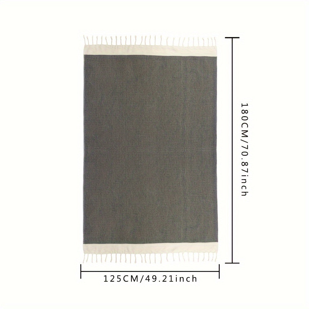YEUZLI 100% Cotton Tassel Blanket, 49.21 X 70.87In (350GSM), Boho Diamond Grid, Breathable And Soft. Perfect for Snuggling on Beds And Sofas, Also Great for Picnics And Travel, an All-Season Essential, Machine Washable