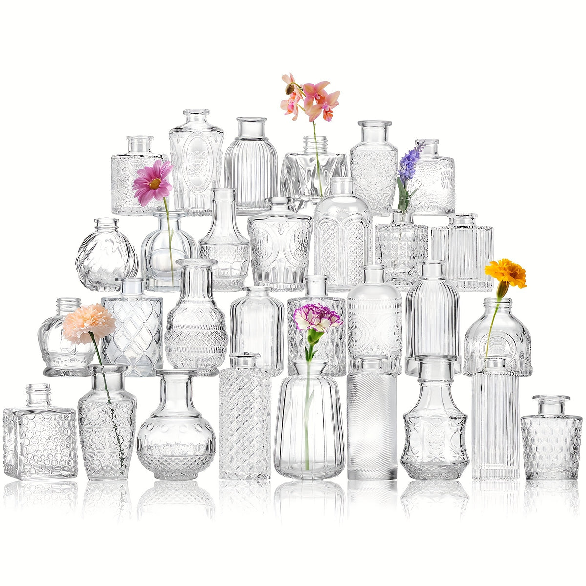 WHONLINE 9/30pcs Glass Bud Vases In Bulk, Small Vases for Centerpieces, Flower Vases for Flowers In Bulk for Rustic Wedding, Home Table Decorations, Multiple Sizes, for Halloween And Christmas