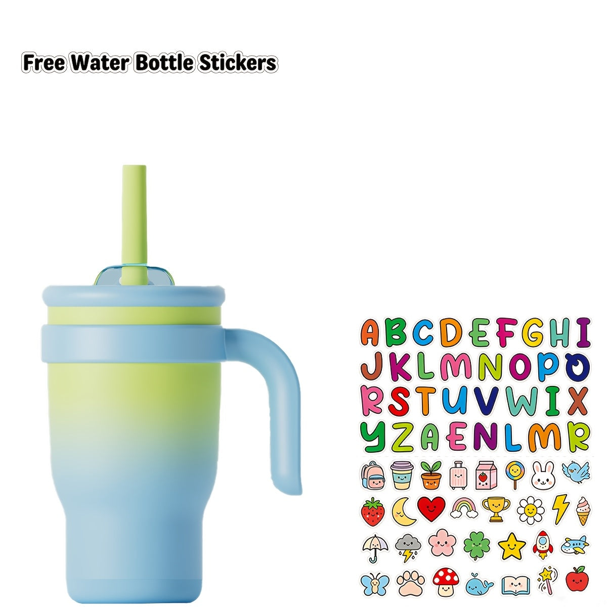 14oz Tumbler with Handle, Insulated Water Bottle with Straw And 2in 1 Lid, Stainless Steel Cup Travel Coffee Mug for Sports Office Gym Kitchen, Free Stickers