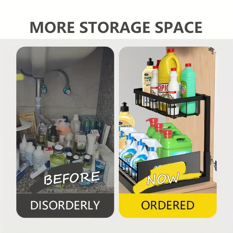 1/2pcs Kitchen Organizers And Storage, Kitchen Accessories, Utility Racks, Under Sink Organizer, Pull Out Cabinet Organizer, 2 Tier Slide Out Sink Shelf, Cabinet Storage Shelves, Under Sink Storage for Kitchen Bathroom Cabinet