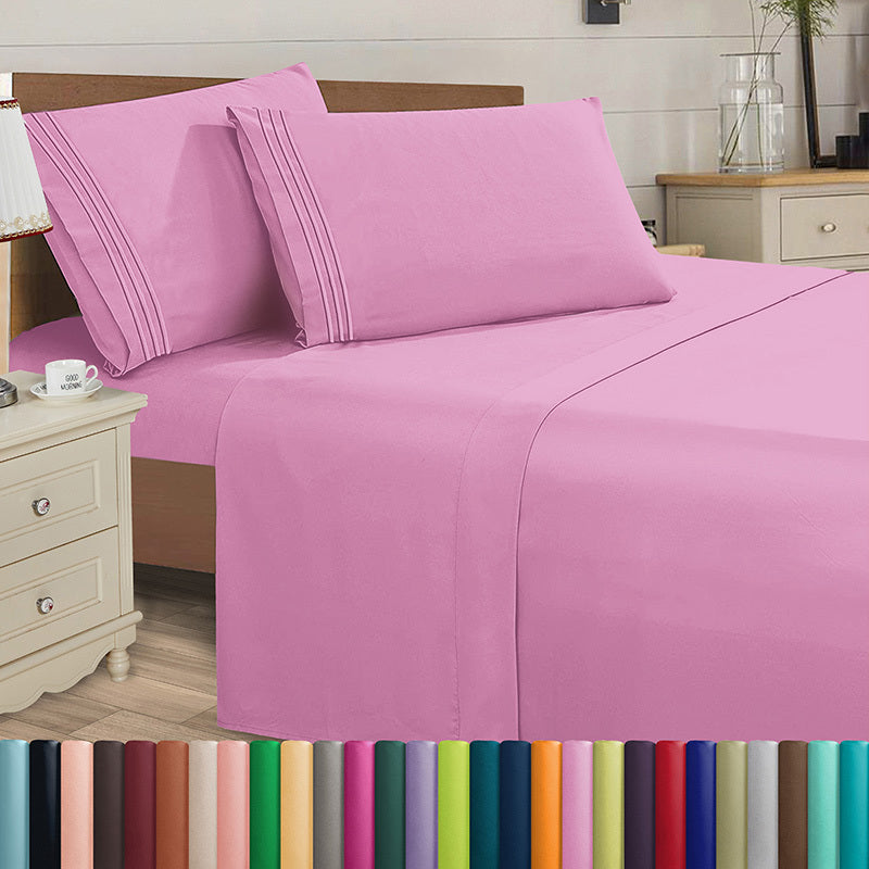 Elegant Comfort Luxury 4pcs Embroidered Sheet Set 16 inch deep pockets - Ultra Soft Machine Washable Luxury 4-Piece Bed Sheet Set - Fade and Wrinkle Resistant Premium Hotel Quality Twin/Full/Queen/King/Cal King Bedding Set- 4PC Sheets For Daily Use, Dorms