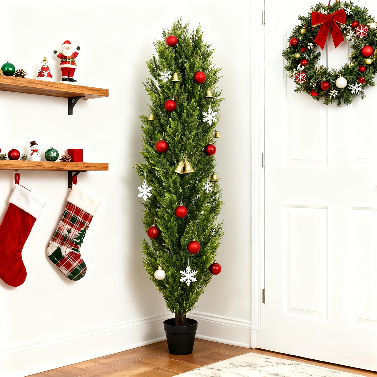 2-Pack Artificial Pine Tree, Faux Greenery Shaped Tree, Artificial Christmas Tree, Suitable for Indoor/Outdoor, Courtyard, Front Door