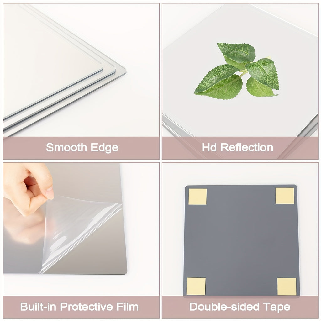 Self Adhesive Mirror Tiles, Frameless Acrylic Stick-On Squares in 4 or 8 Piece Sets for Bedroom, Living Room and DIY Wall Decor