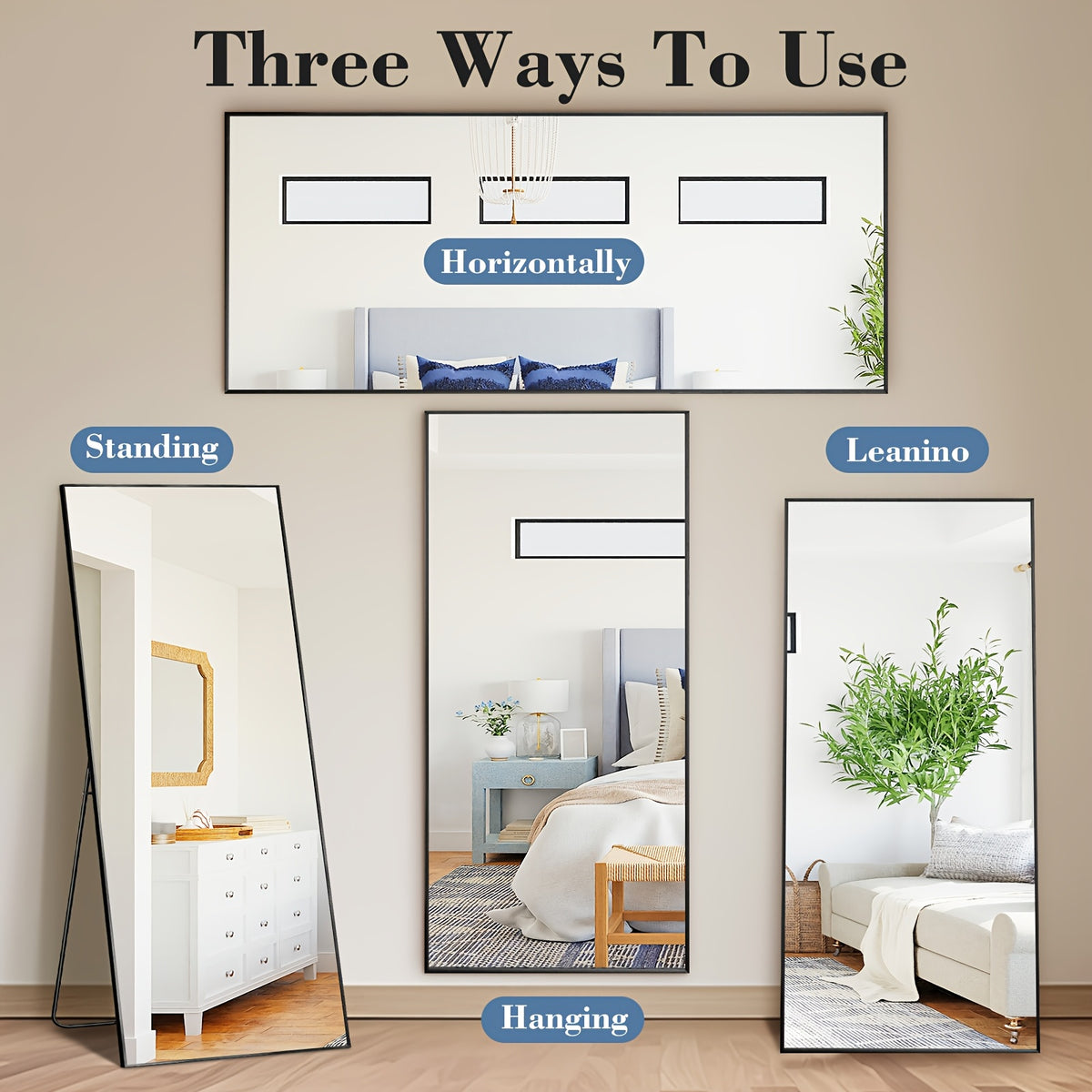 Full Length Floor Mirror, Shatterproof Tempered Glass & Metal Frame, Free Standing or Leaning Dressing Mirror, Circle Vanity Mirrors in Various Sizes Suitable for Home Decor, Bathroom Bedroom Living Room Entryway, Hanging or Leaning