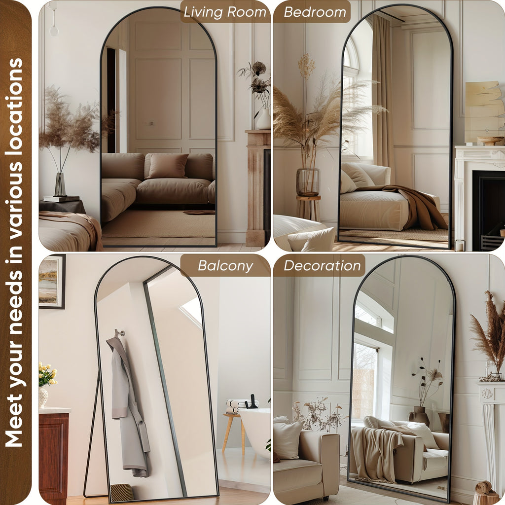 Black Arched Full Length Mirror, 58 x 18 Inch Aluminum Alloy Frame Full Body Floor Mirror with Stand for Bedroom, Entryway and Living Room