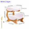 Countertop Fruit Basket with Bamboo and Wood Frame, 2 or 3 Tier Kitchen Organizer with Fork for Fruit, Dried Snacks and Candy Display