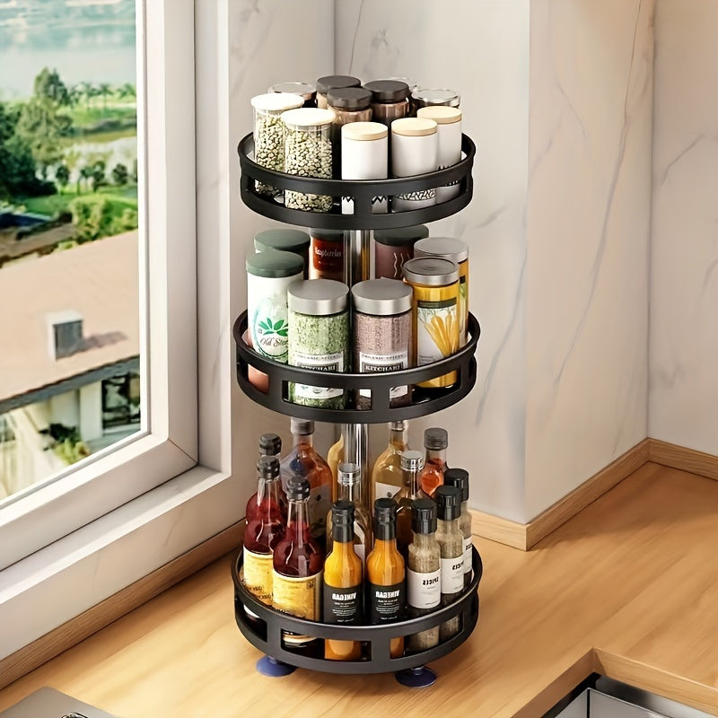 3-Layer Rotatable Kitchen Seasoning Rack, Metal Turntable, Rotatable Spice And Seasoning Storage Rack, Spice Jar Organizer for Kitchen, Kitchen Additions