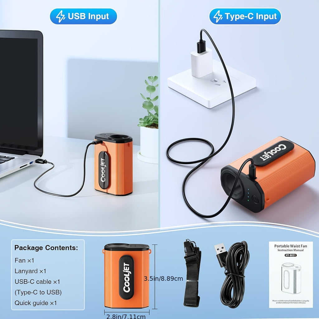 Neck-hanging Portable Waist Fan, Featuring an 18000RPM Powerful Brushless Motor, Four-speed Wind Adjustment, and a 5000mAh High-capacity Long-lasting Battery. Equipped with an LED Power Indicator, It Is Suitable for Outdoor Work, Camping