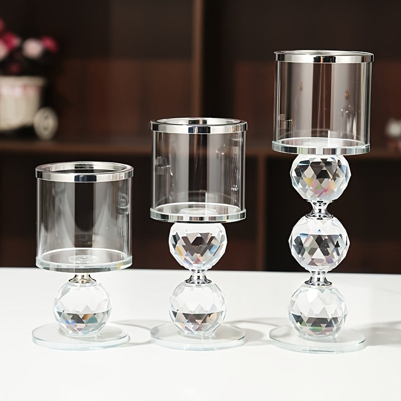 Glass Crystal Candlestick Set of 3 | Polished Lacquered Finish | Romantic Desktop Display for Weddings, Anniversaries, Dates | Home Decoration for Christmas, Halloween, Easter, Thanksgiving, Valentine's Day