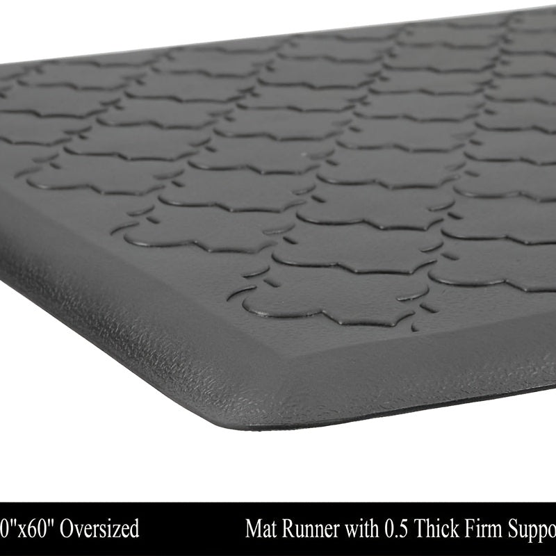 Extra-Large Cushioned Kitchen Mat Designed to Reduce Fatigue, Featuring a Non-Slip Surface. Ideal for Use in Kitchens, It Is And Suitable for Areas Like Standing Desks, Sinks, And Laundry Rooms, Available in Black