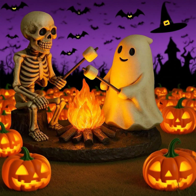 Realistic Flickering Flame And Roasting Marshmallow Resin Campfire Lamp - Outdoor-Like Light, Cozy Campfire Night Light, Suitable for Mantel, Bedroom, Study - Halloween And Year-Round Decoration