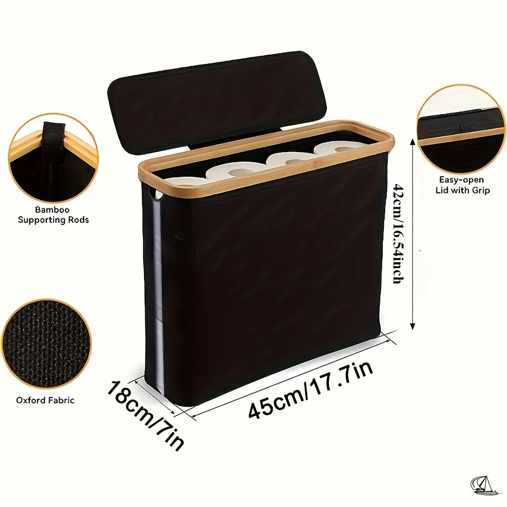 Bamboo Toilet Paper Holder with Lid - Foldable Bathroom Storage Box, Independent Organizer That Can Hold 12 Rolls of Toilet Paper, Toilet Paper Storage Container Random Color