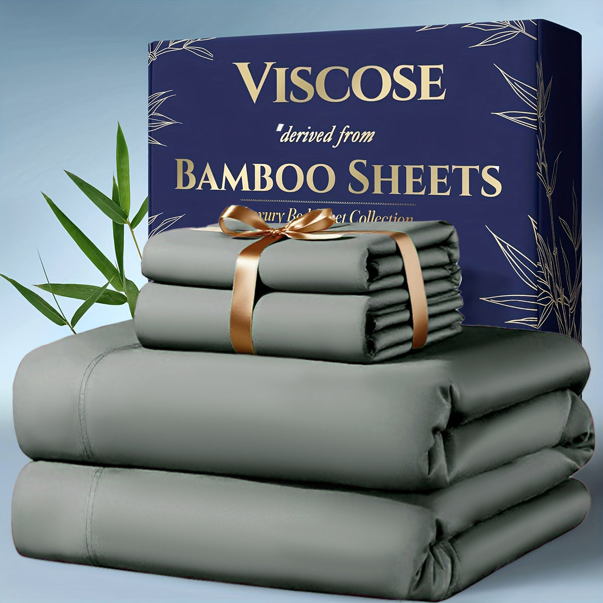 3/4pcs Cooling Bamboo Bed Sheet Set, Kids' Sheet & Pillowcase Sets 2000 TC Extra Deep Pocket 16 Inch Bed Sheet, Luxury Soft Hotel & Cooling Sheet Set for Hot Sleepers, Fitted Sheet+Flat Sheet+Pillowcases, Twin/ Full/ Queen/ King