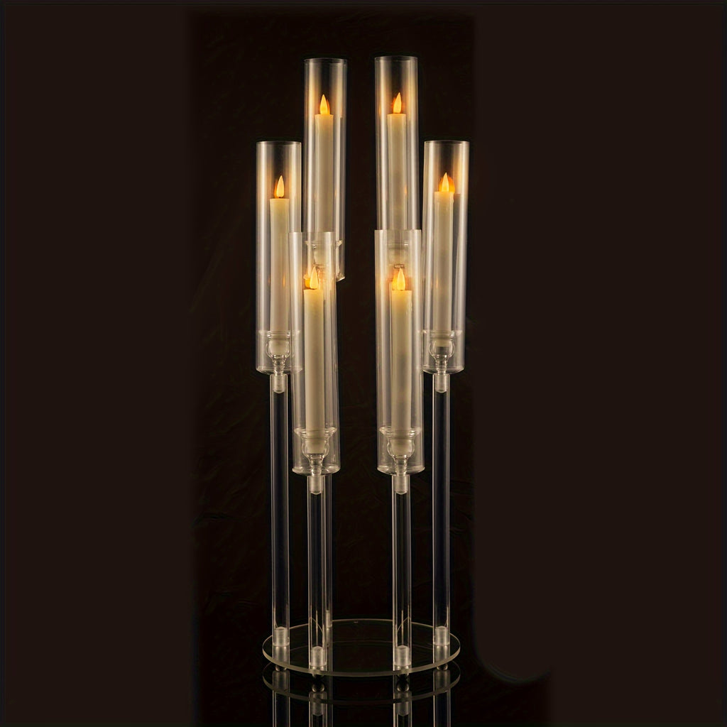 2/4/10/12/20pcs Christmas Acrylic Candleholders For Wedding Bulk, 26.8in Clear Candelabra 6 Arm Candlestick Candle Holder Acrylic For Home Decoration, Party Table Center, Valentine's Day, Anniversary