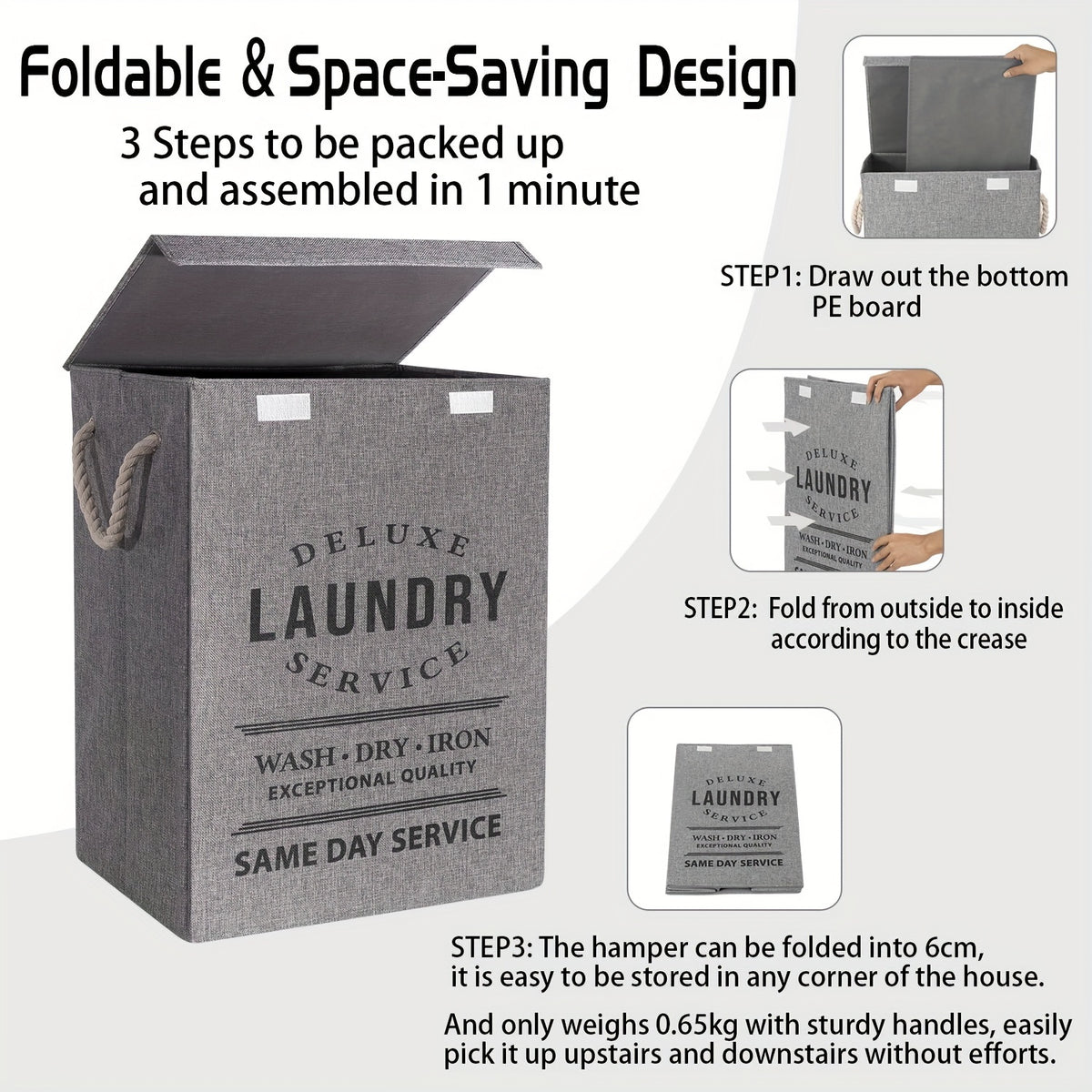 Lidded Laundry Hamper, 22.45 Gallon Large Collapsible Clothes Basket with Foldable Design for Bedroom Organization, Laundry and Toy Storage