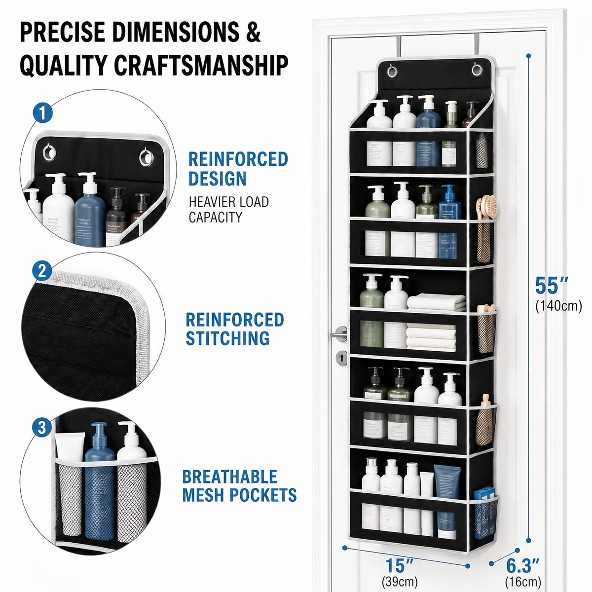 [5-Tier Storage Box] Door Storage Box, Hanging Door Storage Box with 5 Large Capacity Pockets | Anti-tilt 44 Pound Load Back Of Door Storage Box for Bedroom, Bathroom, Pantry, Room Storage And Collection Use Over The Door Pantry Organizer