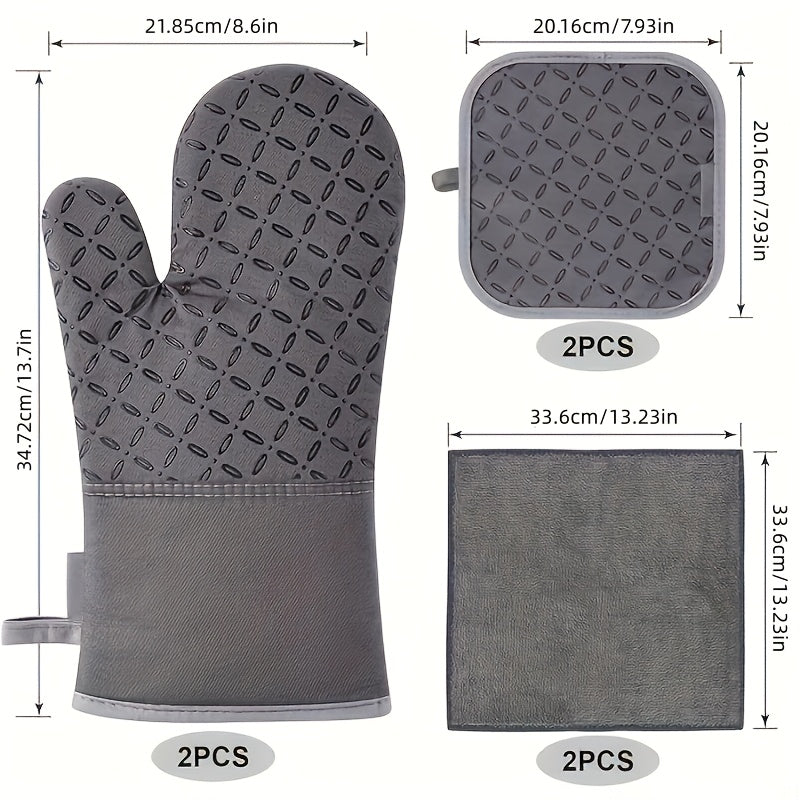6pcs Oven Mitts And Pot Holders/ 1 Pair Oven Mitts, Kitchen Oven Glove High Heat Resistant Oven Mitts And Potholder With Non-Slip Surface For Cooking, Mother'S Day Gift