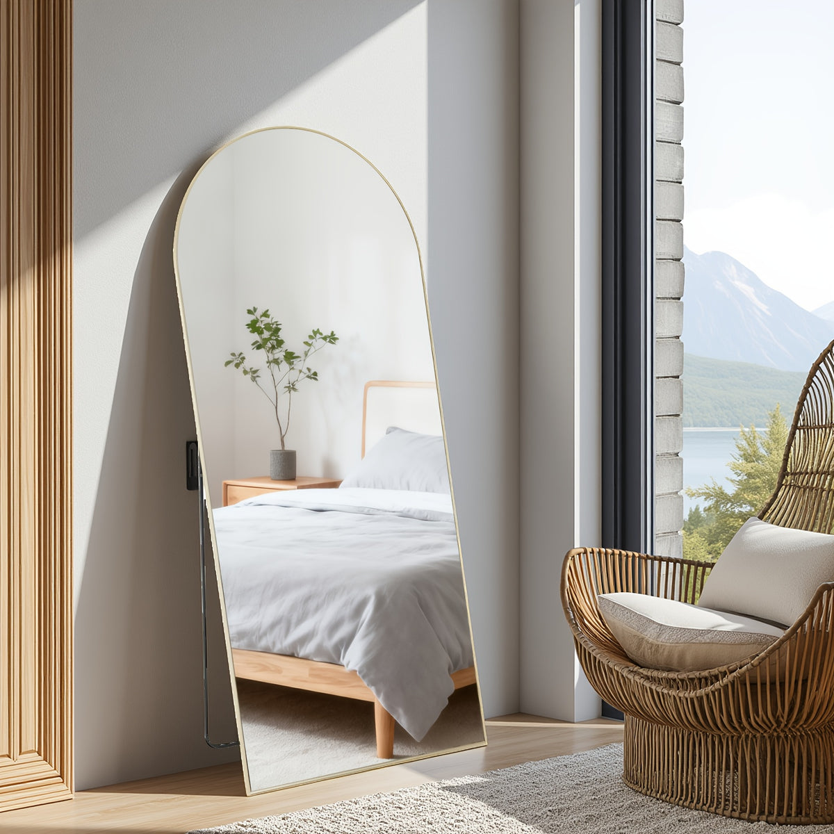 Standing Full Length Mirror with Stand and Hanging Hardware (Arched/Rectangular, Multiple Sizes) | Steel Alloy Frame & Shatter-Proof Glass for Bedroom, Living Room, Hallway, Cloakroom, Modern Home Decor