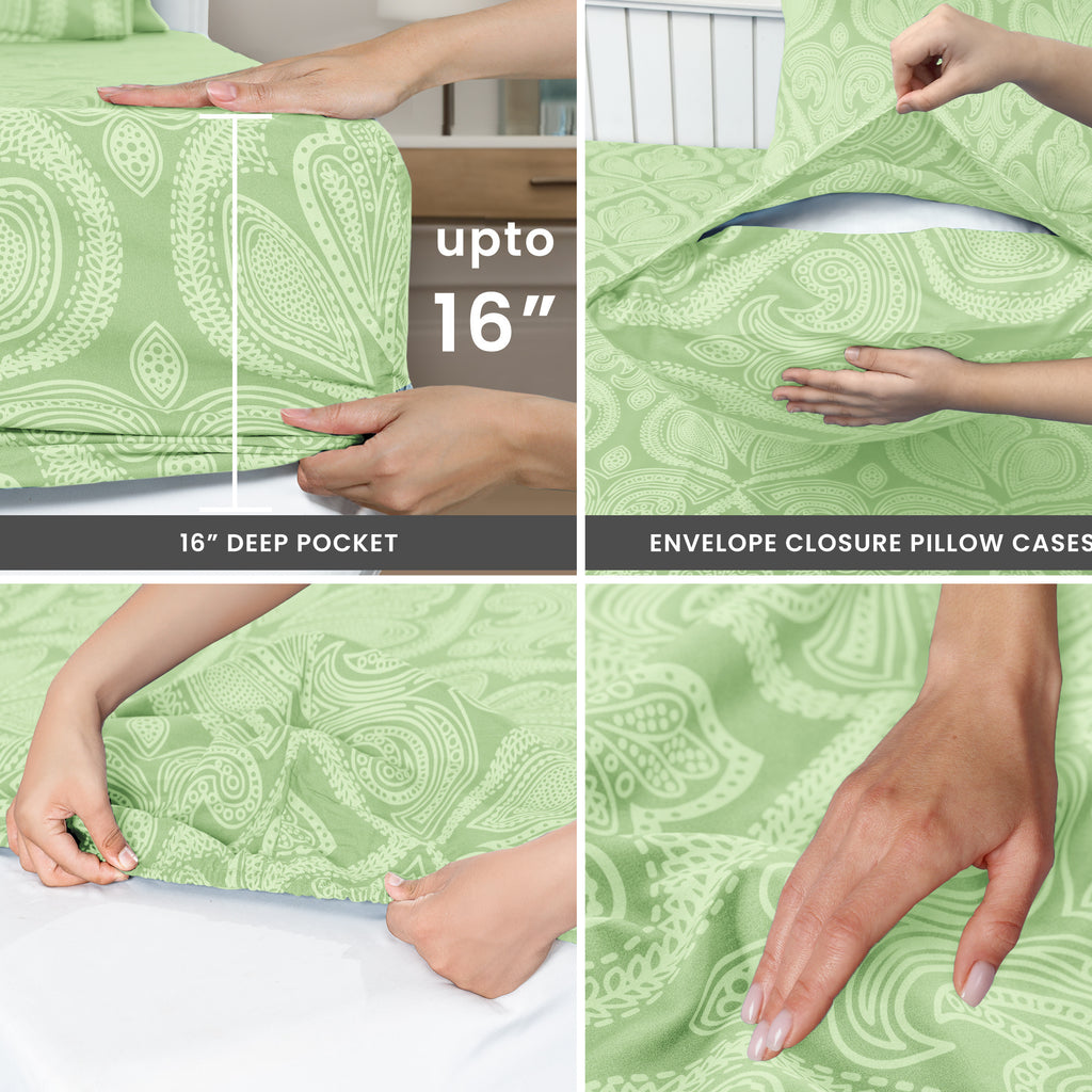 Paisley Bed Sheet Set, Soft Double Brushed Microfiber Bedding with 16-Inch Deep Pocket Fitted Sheet and Pillowcases in Six Sizes for Bedroom Comfort