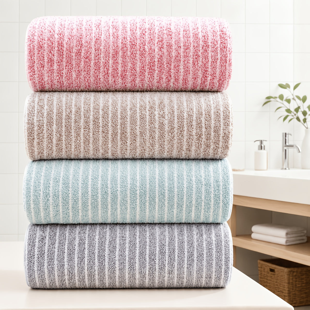 4/8pcs Set, Including One Oversized 41.34X78.74 Inch Star Striped Bath Towel And Three Small Square Towels 11.81X11.81 Inches. Made Of Highly Absorbent Coral, It Dries Quickly Without Shedding Hair. This Includes Beach Towels