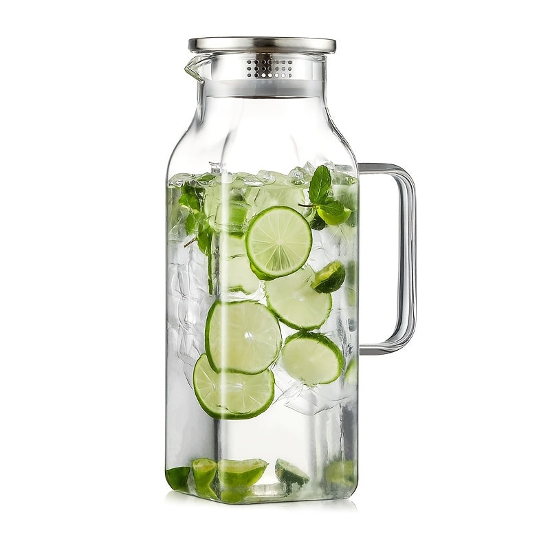 1 Pack/2 Pack 68oz Square Glass Pitcher with Lid And Handle for Fridge, Iced Tea And Coffee Carafe Beverage Serveware, Heat Resistant Borosilicate Water Jug for Hot/Cold Drinks And Milk, 304 Stainless Steel Lid