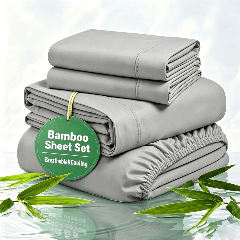 4pcs Bamboo Fiber Sheet Set, 2200 Thread Count Silver Ion Sheet Set, Suitable for Heat-Sensitive Individuals, Cool, Soft And Breathable, 16-18 Inch Deep Pocket Sheets, Suitable for Hotels, Hospitals, Schools, Dormitories, Local Warehouses