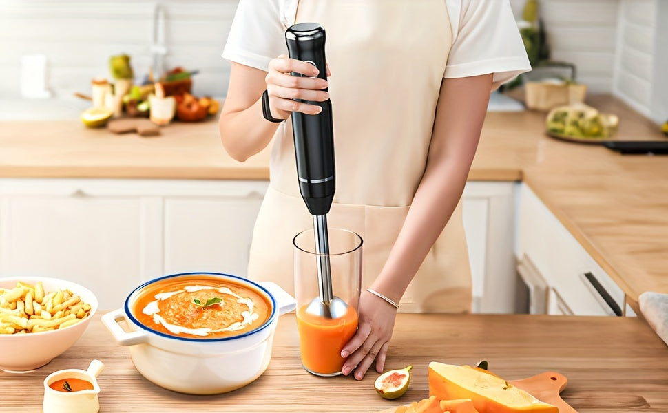 Lalayuan Electric Immersion Blender, Power Handheld Blender, 400W Portable Stick Mixer with 2 Mixing Speeds&Turbo Mode, 304 Stainless Steel Blades, Easy to Grip Speed Corded Hand Mixer, Perfect for Soup Smoothie Puree Food Fruit, with Detachable Base