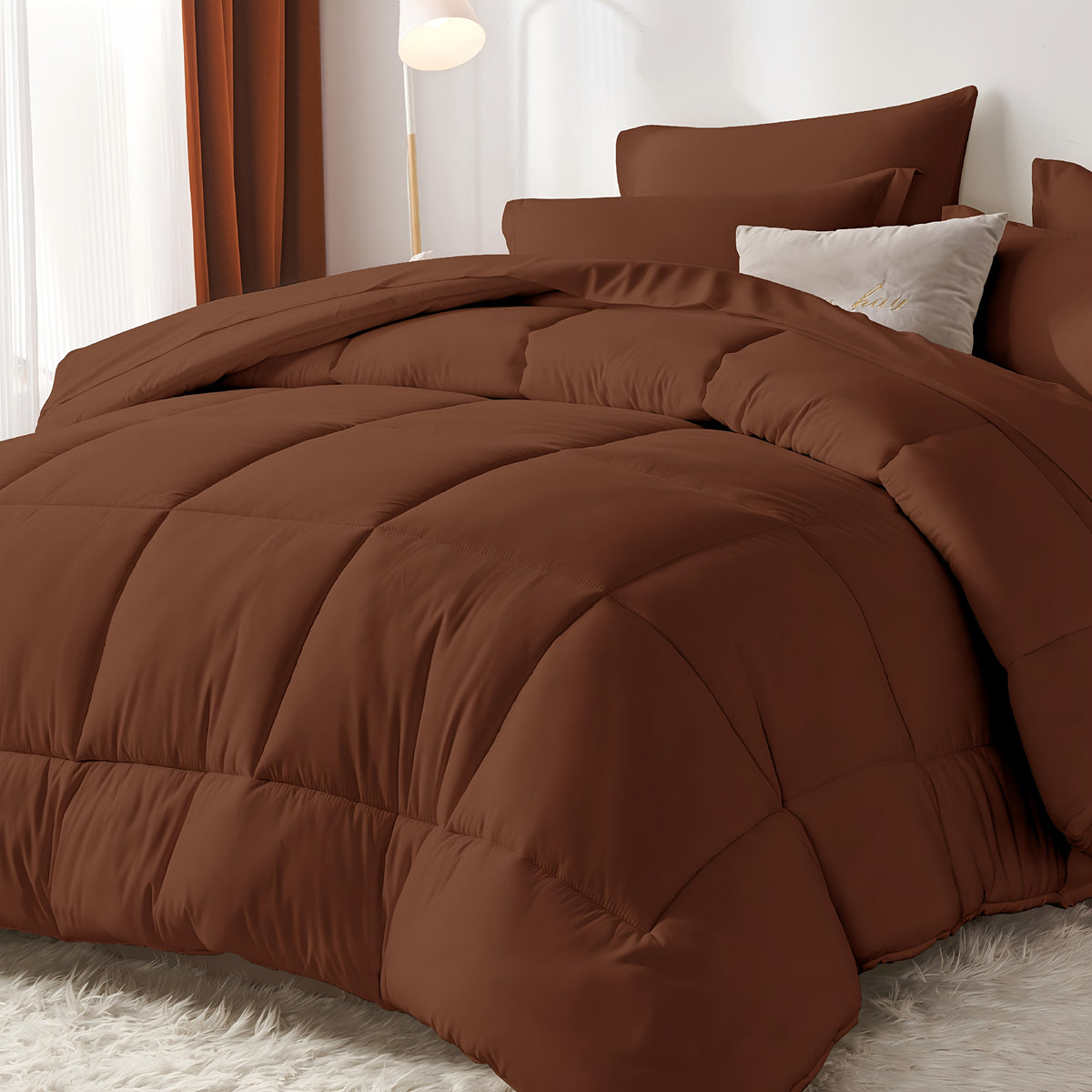 5/7pcs Luxurious Checkered Comforter Sets Queen-Breathable Comforter-Ultra-Soft Fluffy Fiber Filling, Warmth For All Seasons-Bed In A Bag With Comforter, Flat Sheet, Fitted Sheet, Pillowcases, And Pillowshams, Thick Comforter Set, Family Gift Set