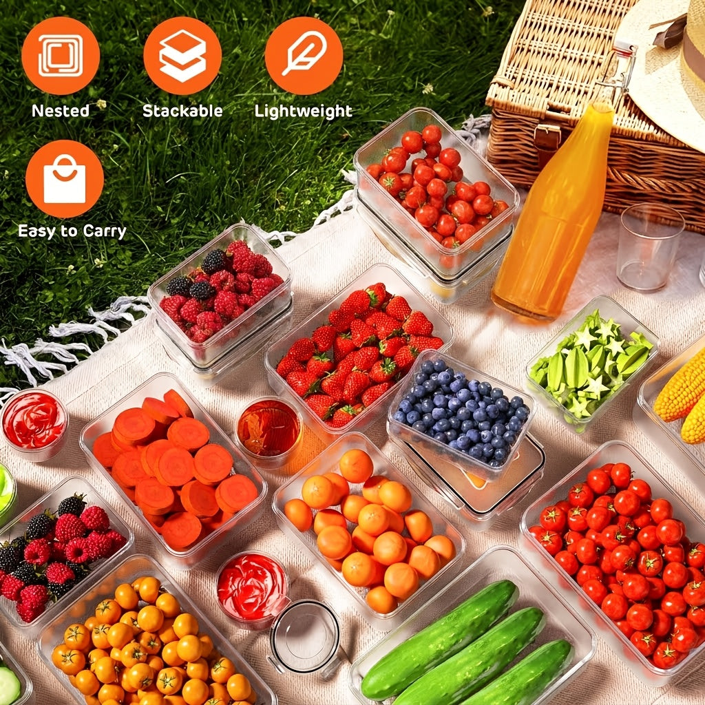 24/40/48pcs (12/20/24 Lids + 12/20/24 Box) Food Storage Container, Fresh-Keeping Boxes, Easy-To-Secure Lids- Airtight Plastic Containers for Food, Suitable for Pantry, Travel, Outdoor Picnics, Kitchen Organization Additions, with Labels Marke
