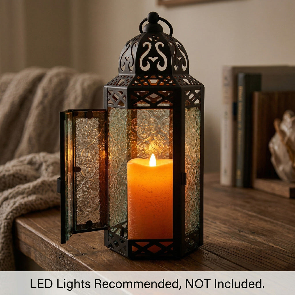Decorative Moroccan Candle Lantern Holder, Medium, 10.5" Tall