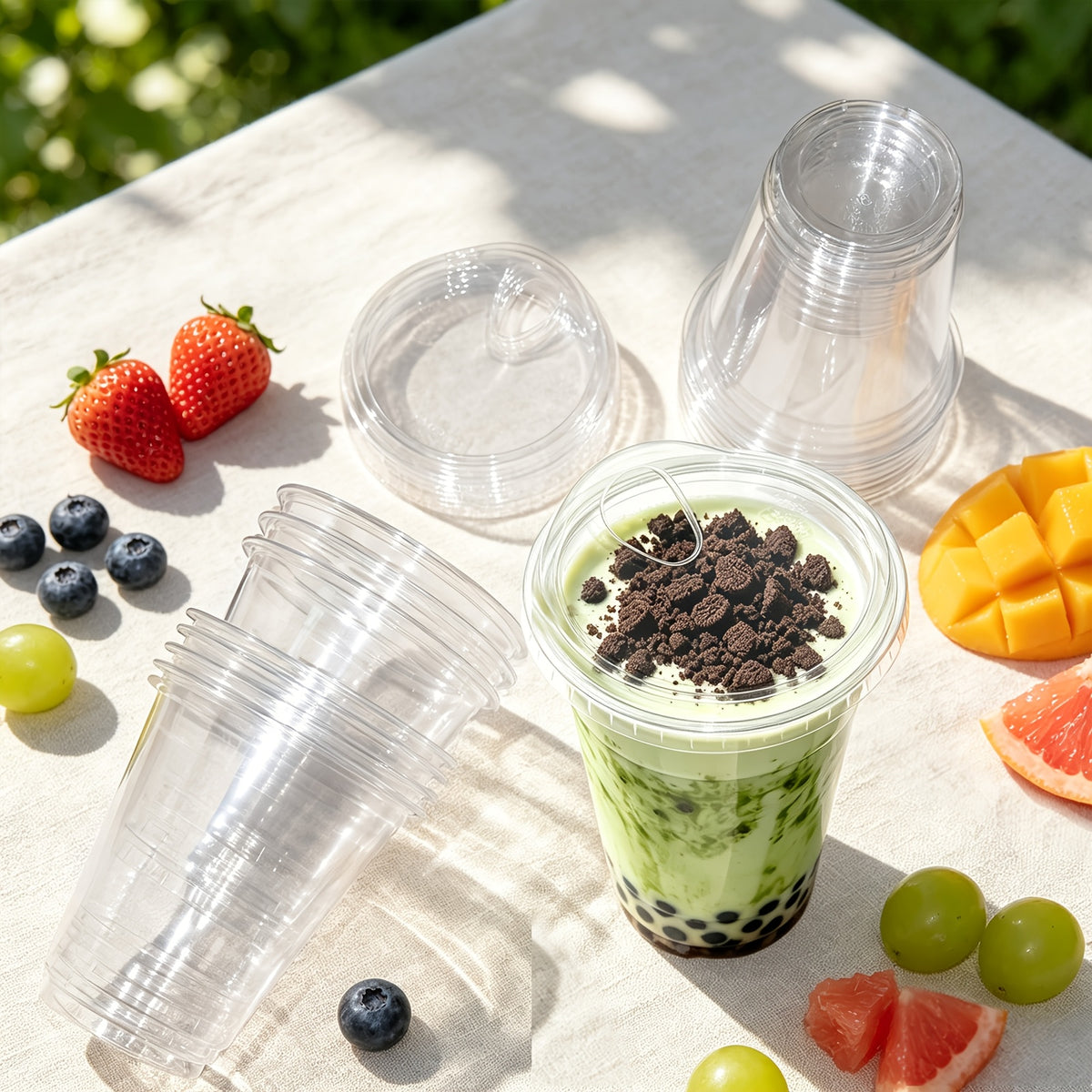 [100 Sets Of Plastic Cups with Lids]Frozen Cold Drink Storage Containers, Disposable Clear Plastic Cups with Lids, Iced Coffee Cups, Ideal for Iced Coffee, Smoothies, Milkshakes, Takeaway And Cold Drinks Perfect for Halloween, Christmas, And Parties