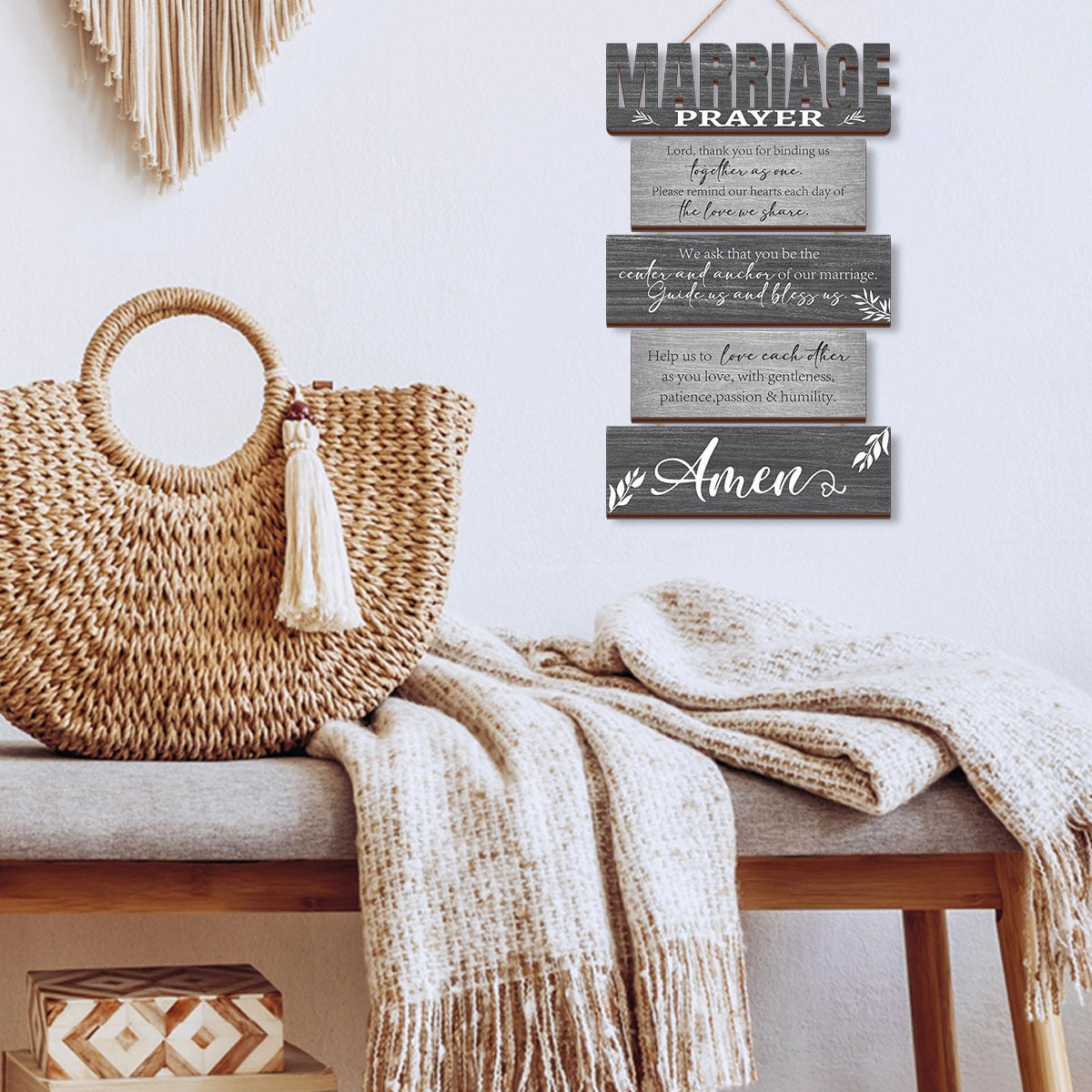 1 Set Wall Decor for Living Room-Wall Hangings for Home/ Wall Decoration Items for Living Room, Wall Art, Bedroom Wall Decor-Marrige Prayer Sign-Autumn Halloween Thanksgiving Winter Christmas Decor for Couple Wife Husband-Vintage Exquisite Wall Decor